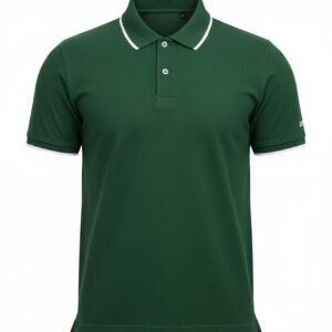 Green Polo Shirt with White Contrast Collar & Sleeve Trim - Short Sleeve