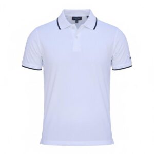 White Polo Shirt with Black Contrast Collar & Sleeve Trim - Short Sleeve