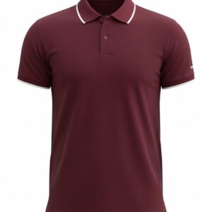 Burgundy Polo Shirt with White Contrast Collar & Sleeve Trim - Short Sleeve